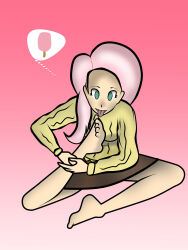 barefoot blush feet female_only femsub fluttershy foot_licking happy_trance licking long_hair mez my_little_pony open_mouth personification pink_hair solo spiral_eyes sweater symbol_in_eyes tongue tongue_out