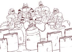  abs bottomless charr fangs furry guild_wars_2 horns kneeling lion_boy male_only malesub milking_machine monochrome multiple_boys multiple_subs muscle_boy nude penis penis_milking sabertooth_boy sh0tty tech_control tiger_boy topless tusks visor 