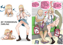  absurdres bald bare_legs blonde_hair blush brain_injection breast_fondling breast_grab breasts breasts_outside censored choker cum dialogue disposable_chopsticks_(apsthf43ae2bktk) english_text fellatio femsub groping gyaru handjob hard_translated heterosexual holding_breasts huge_cock large_breasts large_penis legs licking long_hair maledom marin_kitagawa my_dress-up_darling nipples nude penis phone phone_call pink_eyes possession pussy pussy_juice sandals shorts sitting skirt skirt_lift smile speech_bubble text tongue tongue_out translated ugly_bastard 