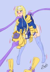 alice_(sword_art_online) blonde_hair femsub floating hypnotic_tentacle long_hair open_mouth original purple_eyes sword_art_online tentacles the_purple_desire_(lazyelf) thighhighs undressing zronku