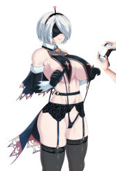  alternate_costume antenna blindfold blush breasts cleavage female_only femsub garter_straps gloves happy_trance huge_breasts lingerie manip misterman4_(manipper) nier_automata panties robot robot_girl short_hair smile tagme tech_control thighhighs torahime underboob white_hair yorha_no._2_type_b 