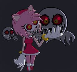 amy_rose bare_shoulders black_background black_eyes boo_(sonic) breasts corruption english_text evil_smile femsub furry ghost gloves happy_trance hedgehog_girl looking_at_viewer possession red_sclera sharp_teeth smile sonic_the_hedgehog_(series) text wonderingspirit yellow_sclera