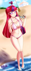  beach bikini_bottom bikini_top blush breasts cleavage coin danmakuman female_only femsub glasses glowing glowing_eyes large_breasts long_hair looking_at_viewer manip misterman4_(manipper) moondancer multicolored_hair my_little_pony open_mouth pendulum spiral_eyes sweat swimsuit symbol_in_eyes tagme 