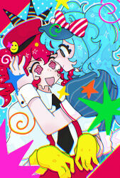  black_eyes blue_hair cap clothed complex_background cuffs dazed dress drill_hair drool eyebrows_visible_through_hair female_only femsub gloves hair_ribbon hand_on_head happy_trance hat hypnotized_assistant long_hair mesmerizer_(vocaloid) miku_hatsune mokadevs multiple_girls multiple_subs pants red_eyes red_hair ring_eyes shrunken_irises smile spiral_eyes sub_on_sub sweat symbol_in_eyes t-shirt teto_kasane tie twintails uniform vocaloid waitress yuri 