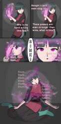  absurdres black_hair bubble clothed comic crossed_eyes drool esbypno eye_color_change female_only femsub glowing_eyes happy_trance hypnotic_magic limp long_hair mantra nintendo open_mouth pink_eyes pokemon pokemon_red_green_blue_and_yellow red_eyes resisting sabrina self_hypnosis solo text 