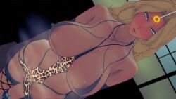  bikini bleach blonde_hair blush expressionless femsub fishnets gacha_(artist) garter_straps green_eyes huge_breasts leopard_print long_hair milf nude opera_gloves orange_hair pendulum rangiku_matsumoto steam sweat 