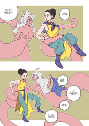  android_21 black_hair chichi clothed coils dialogue dragon_ball dragon_ball_fighterz dragon_ball_super dragon_ball_z earrings ef-nsfw female_only femdom femsub long_hair naga_girl nude pink_eyes ring_eyes sitting snake_girl surprised tail undressing white_hair yuri 