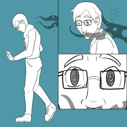  before_and_after comic glasses greyscale hypnotic_gas hypnotic_smell mageomega male_only malesub monochrome original short_hair smell solo spiral_eyes stepfordization symbol_in_eyes 
