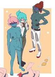  abs ahoge alien armpits belt blue_hair blue_skin border bra character_request collarbone ef-nsfw elf_ears erection feet femdom femsub fingerless_gloves futanari futasub glasses gloves green_skin happy_trance lab_coat large_breasts legs long_hair multiple_arms navel nipples nude olivia_(daniels2k17) open_mouth original pants penis pink_hair ponytail red_hair shirt shoes short_hair smile spiral standing tech_control topless tyra_valastrix_(dannys) visor yellow_background yellow_eyes 