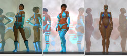 3d absurdres bald before_and_after bikini black_hair blue_lipstick breast_expansion breasts dollification female_only femsub lipstick original standing standing_at_attention transformation uzobono whitewash_eyes