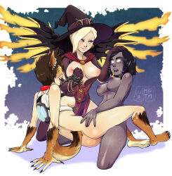 ahegao alternate_costume animal_ears armor ass blonde_hair bottomless breasts brown_hair chains corruption dark_skin dog_girl earrings female_only femdom femsub glowing glowing_eyes group_sex hat high_heels jewelry kneeling long_hair mercy monster_girl my_pet_tentacle_monster non-human_feet nude open_clothes overwatch pharah possession purple_eyes purple_skin short_hair thighhighs threesome tongue tongue_out topless tracer tribadism white_background whitewash_eyes wings yuri