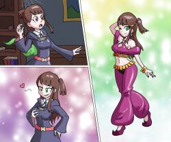  akko_kagari breast_grab brown_hair dancer femsub green_eyes harem_outfit little_witch_academia mythkaz possession red_eyes tagme 