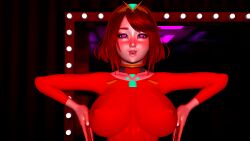  3d blush collar erect_nipples erect_nipples_under_clothes female_only femsub glowing_eyes hair_ornament heart heart_eyes honey_select_2 huge_breasts nintendo open_mouth pink_eyes pyra_(xenoblade) red_hair saori short_hair solo xenoblade_chronicles xenoblade_chronicles_2 