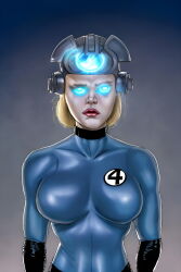  ai_art blonde_hair bodysuit fantastic_four female_only femsub fortunadoe_(generator) gloves glowing_eyes gradient_background helmet large_breasts lipstick marvel_comics red_lipstick short_hair solo standing standing_at_attention super_hero susan_storm tech_control tight_clothing 