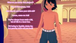ash_ketchum aware black_hair clothed dialogue english_text iris mustardsauce orange_eyes pokemon pokemon_(anime) text topless