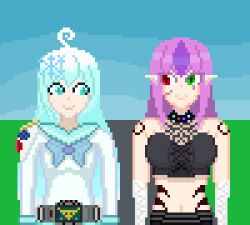 alien_girl animated_gif blue_eyes blue_hair elf elf_ears glowing_eyes green_eyes heart heterochromia miyuki_thotep nyarukavt original pink_hair pixel_art purple_hair red_eyes setra_thotep trigger