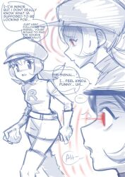  belt boots cap clothed eye_color_change failed_infiltration female_only femsub glowing_eyes gmun hypnotic_audio lyra_(pokemon) nintendo open_mouth pokeball pokemon pokemon_gold_silver_and_crystal red_eyes sequence short_hair short_skirt simple_background solo team_rocket text uniform white_background 