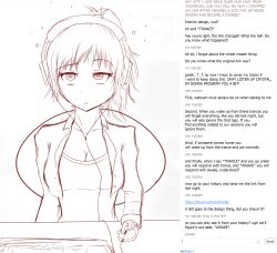  absurdres ambiguous_pov breasts caption crystal_(zko) dazed empty_eyes expressionless female_only femsub headphones large_breasts looking_at_viewer monochrome open_mouth original ponytail pov pov_dom short_hair sketch tech_control text unaware user_interface webcam zko 