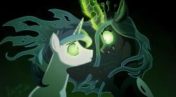  animals_only cyan_hair femdom glowing glowing_eyes hooves horns horse long_hair magic my_little_pony open_mouth queen_chrysalis shining_armor unicorn western 