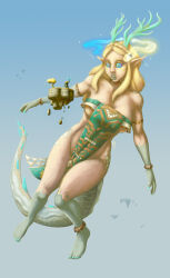  altered_perception antlers bare_legs bare_shoulders barefoot blonde_hair brain_drain dragon dragon_girl elf_ears floating giantess horns hypnolion hypnotic_accessory link long_hair magic mind_break multicolored_eyes nintendo princess_zelda scales size_difference spoilers tail tears_of_the_kingdom the_legend_of_zelda underboob 