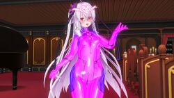  3d blush bodysuit control_indicator custom_maid_3d_2 dark_side_ruler empty_eyes female_only femsub glowing grey_hair hair_ornament happy_trance heart latex long_hair looking_at_viewer red_eyes rubber solo symbol thick_thighs tongue tongue_out twintails very_long_hair yabai_(dark_side_ruler) 
