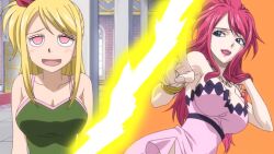 blonde_hair blush breasts empty_eyes fairy_tail female_only femdom femsub happy_trance large_breasts long_hair lucy_heartfilia manip open_mouth pink_hair rng_(manipper) screenshot sherry_blendy smile very_long_hair yuri