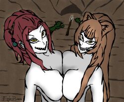  aura bare_shoulders black_eyes breast_press breasts character_request crystal eagle_bacon evil_smile eye_color_change femsub glowing goblin goblin_slayer green_skin long_hair looking_at_viewer mirelia_q_melromarc on_back open_mouth orange_hair pale_skin possession raphtalia red_hair sharp_teeth slit_pupils staff sub_on_sub symmetrical_docking the_rising_of_the_shield_hero yellow_eyes yellow_sclera yuri 