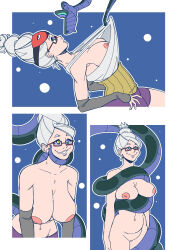 border breast_fondling coils collarbone comic corset dandadan disney drool efalabrino eye_mask femsub fingerless_gloves glasses gloves happy_trance kaa kaa_eyes large_breasts leaning_forward legs long_hair navel nipples nude pussy restrained seiko_ayase sequence shirt_pull shorts smile standing the_jungle_book tied_hair topless white_hair