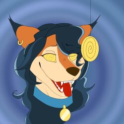 animated animated_gif blue_background blue_hair bunnyinchains carmelita_fox collar drool female_only femsub fox_ears fox_girl furry happy_trance long_hair mole pendulum piercing simple_background sly_cooper_(series) smile solo spiral spiral_eyes spiralwash_eyes tongue_out 