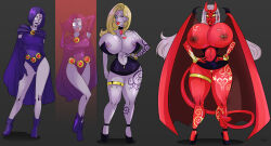  ass ass_expansion bimbofication blonde_hair breast_expansion breasts corruption dc_comics demon demon_girl erect_nipples female_only femsub grey_hair grey_skin hair_color_change hair_growth leotard lip_expansion lipstick long_hair lufidelis nipple_piercing nipples purple_hair pussy raven red_skin short_hair super_hero tattoo teen_titans transformation 