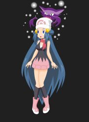  absurdres androgynous_dom bare_shoulders black_background black_eyes blue_eyes blue_hair breasts clothed dawn dress empty_eyes femsub floating hair_growth haunter megatronman nintendo open_mouth orb pokemon pokemon_(creature) pokemon_diamond_pearl_and_platinum pokemon_red_green_blue_and_yellow simple_background standing symbol thighs very_long_hair 