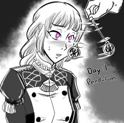 braid emblem female_only femsub fire_emblem fire_emblem_three_houses grey_background hypnovember ingrid_brandl_galatea leaning_forward majinsfw nintendo pendulum pink_eyes school_uniform
