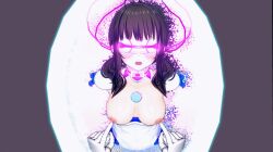 3d animated animated_gif black_hair blush breasts cables chihaya_(koimin4) clothed_exposure collar corruption female_only femsub glowing koikatsu! koimin4 leotard magic magical_girl nipple_play nipples open_mouth restrained ribbon solo tech_control tickling topless twintails visor