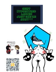 breasts double_v femsub honeymakesart meme nude nusky_(skyverse) original qr_code skyverse standing standing_at_attention tech_control text v visor