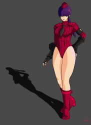  alternate_costume arm_bands artist_request bodysuit boots bracers capcom corruption crossover enemy_conversion femsub gauntlets hair_covering_both_eyes hat king_of_fighters large_breasts leotard ponytail purple_hair shadaloo_dolls shermie_(kof) shoulder_pads simple_background street_fighter thick_thighs thighs tie victoriamikoto 