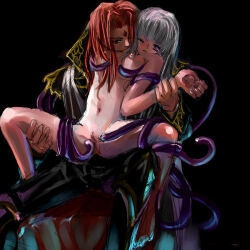 bare_breasts bare_legs bare_shoulders barefoot biting black_background blush bondage breasts brother_and_sister corruption facial_markings feet femsub fire_emblem fire_emblem_genealogy_of_the_holy_war incest julia_(fire_emblem) julius_(fire_emblem) kissing legs long_hair looking_at_viewer loptous_(fire_emblem) maledom malesub mind_break nintendo nipples nude one_eye_open possession purple_eyes purple_hair red_eyes red_hair restrained sawatari_tsukiji simple_background sitting spread_legs spread_pussy tentacle_sex tentacles