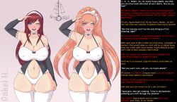  absurdres breasts caption chisa_yukizome cleavage coin dangan_ronpa dangan_ronpa_3 erect_nipples erza_scarlet fairy_tail female_only femsub ghost13_(writer) happy_trance icontrol_(manipper) large_breasts long_hair maid manip navel onkel_h open_mouth orange_hair pendulum ponytail red_hair saluting spiral_eyes standing symbol_in_eyes text thighhighs watermark 