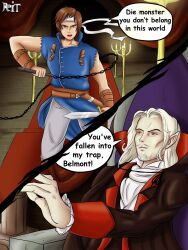 brown_hair castlevania clothed comic dracula grey_eyes male_only maledom malesub red_eyes reit richter_belmont text vampire white_hair