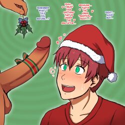 absurdres christmas drool erection good_sub_conditioning happy_trance hat holly hypno_neet male_only maledom malesub open_mouth original penis ribbon ring_eyes santa_hat sweat text yaoi