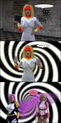 3d absurdres comic costume dialogue female_only femdom femsub gwen_poole gwenpool hypnotia marvel_comics songbird spiral spiral_eyes super_hero symbol_in_eyes text theheckle