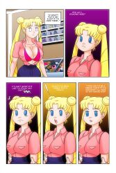  blonde_hair blue_eyes bra breasts cleavage comic doll empty_eyes expressionless femsub hair_buns large_breasts midriff open_mouth open_shirt sailor_moon sailor_moon_(series) standing standing_at_attention text twintails voodoo_doll wadevezecha whitewash_eyes 