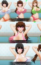 3d absurdres black_hair breasts brown_hair choker cleavage comic custom_maid_3d_2 dialogue earrings empty_eyes femsub hypnotic_audio hypnotic_music jewelry kamen_writer_mc large_breasts long_hair makeup mantra red_eyes screenshot self_hypnosis text translated twintails