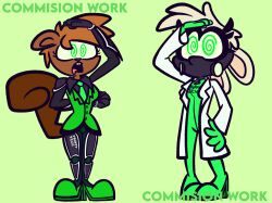 bunny_girl drone drool face_mask female femsub furry giraffe200 green_background green_eyes saluting spiral spiral_eyes squirrel_girl standing standing_at_attention tie uniform