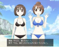  beach bikini brown_eyes brown_hair japanese_text tagme text translation_request 