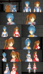  3d asuka_langley_soryu blue_hair brown_hair comic empty_eyes femsub hypnotic_screen long_hair maid maid_headdress neon_genesis_evangelion rei_ayanami short_hair tagme yb1999 