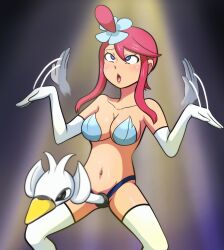  alternate_costume asatuyu bare_shoulders breasts cleavage femsub gloves heart heart_eyes nintendo open_mouth pokemon pokemon_black_and_white red_hair short_hair skyla_(pokemon) solo symbol_in_eyes 