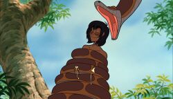  bestiality black_hair closed_eyes coils cum dark_skin disney erection happy_trance hungrykaa imminent_vore kaa male_only maledom malesub mowgli penis short_hair smile snake tailjob the_jungle_book topless 