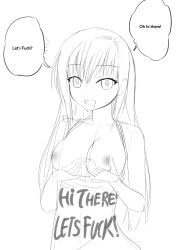 breasts drool female_only femsub greyscale happy_trance large_breasts long_hair looking_at_viewer open_mouth sketch solo spiral_eyes symbol_in_eyes text to_love_ru to_love_ru_darkness vahn_yourdoom yui_kotegawa