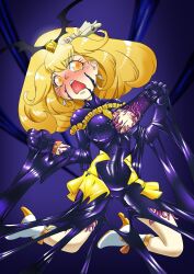  bad_end_peace blonde_hair blush bodysuit breasts corruption earrings empty_eyes femsub gloves high_heels jewelry kandlin large_breasts latex living_costume long_hair magical_girl monster nightmare_fuel parasite precure slime smile_precure! tears tentacles yayoi_kise 