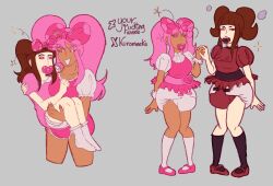  artist_request before_and_after bow diaper female_only femsub holding_hands omori pacifier spiral_eyes sweetheart_(omori) tagme watermark 